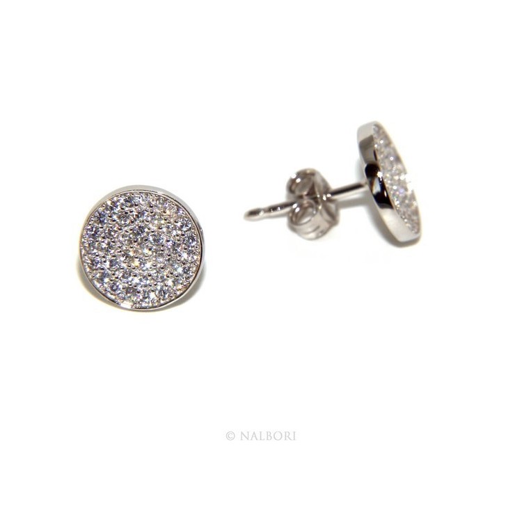 NSA|925: pair of earrings 9.5mm man woman button pavé zirconia mircosetting round
