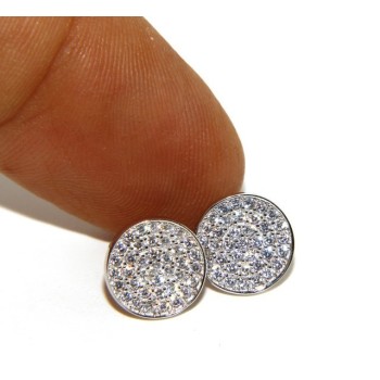 NSA|Argento 925 : coppia di orecchini 9,5mm uomo donna bottone pavè zirconi mircosetting tondo