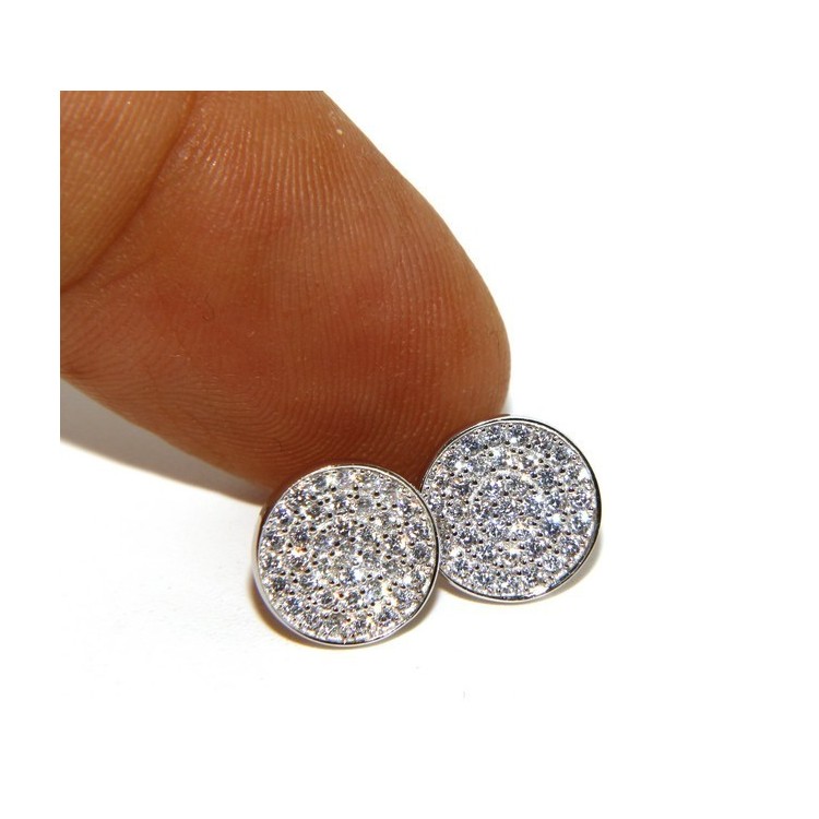NSA|Argento 925 : coppia di orecchini 9,5mm uomo donna bottone pavè zirconi mircosetting tondo