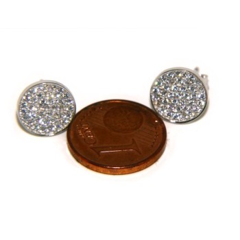 NSA|Argento 925 : coppia di orecchini 9,5mm uomo donna bottone pavè zirconi mircosetting tondo