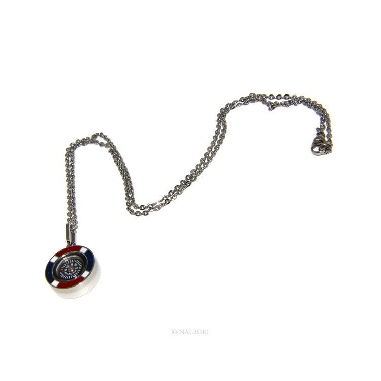 NSA|Steel: Exclusive necklace rolo 'man woman pendant french flag and compass