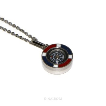 NSA|Steel: Exclusive necklace rolo 'man woman pendant french flag and compass