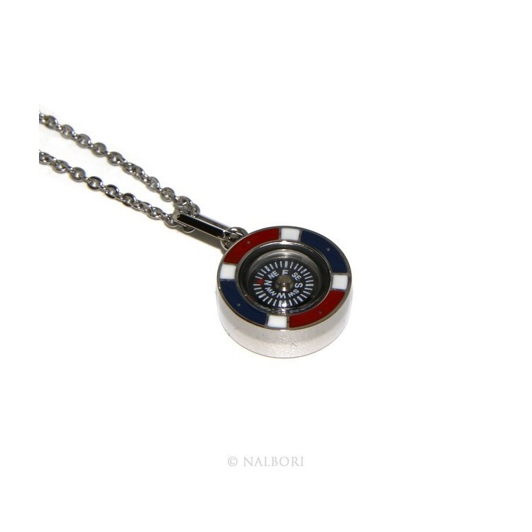 NSA|Steel: Exclusive necklace rolo 'man woman pendant french flag and compass