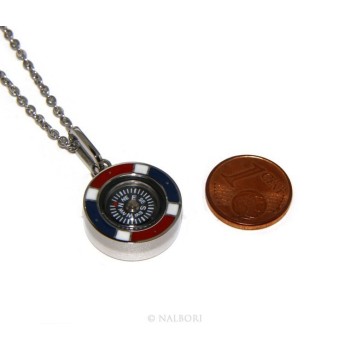 NSA|Steel: Exclusive necklace rolo 'man woman pendant french flag and compass
