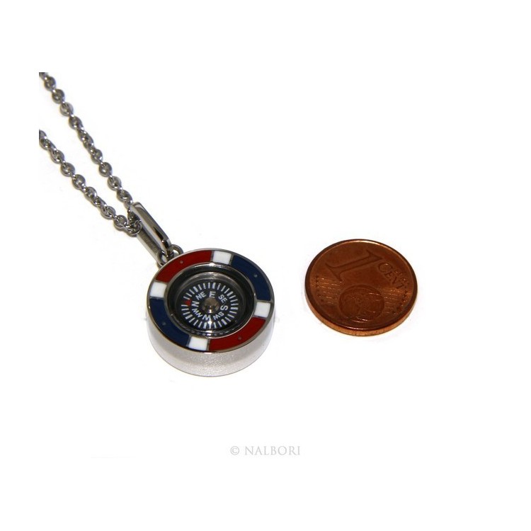 NSA|Steel: Exclusive necklace rolo 'man woman pendant french flag and compass