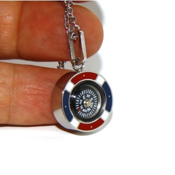 NSA|Steel: Exclusive necklace rolo 'man woman pendant french flag and compass