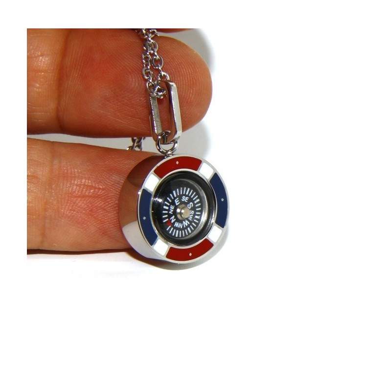 NSA|Steel: Exclusive necklace rolo 'man woman pendant french flag and compass
