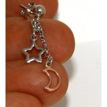 NSA|925: earrings with rolo chain 'ball pendant star rose moon