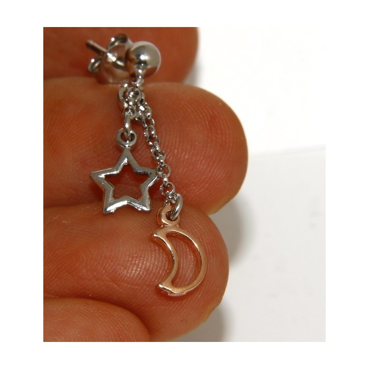 NSA|925: earrings with rolo chain 'ball pendant star rose moon