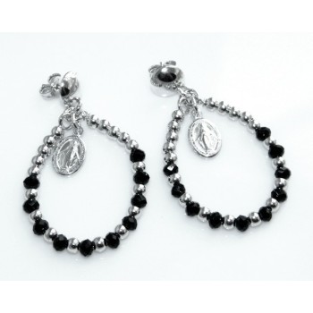 NSA|Argento 925 : orecchini donna rosario palline goccia e madonna