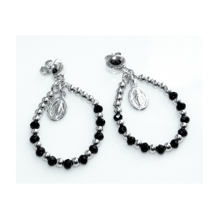 NSA|Argento 925 : orecchini donna rosario palline goccia e madonna