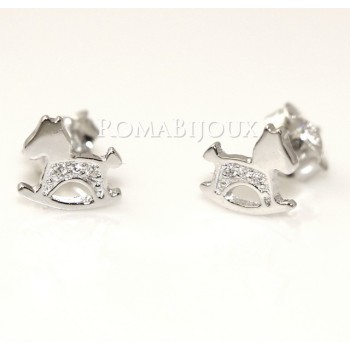 NSA|Argento 925 : orecchini donna ragazza bambina stud cavallo a dondolo pave' di zirconi bianchi