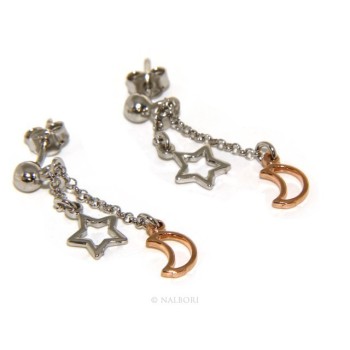 NSA|925: earrings with rolo chain 'ball pendant star rose moon