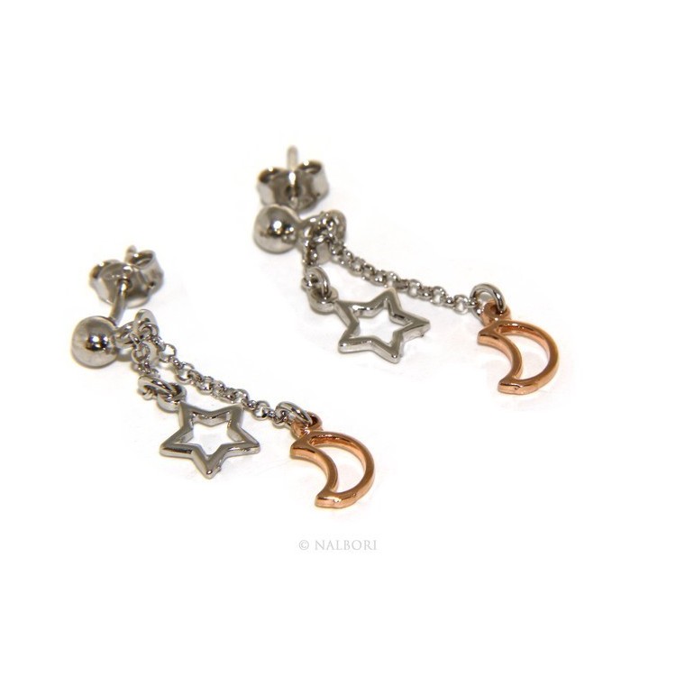 NSA|925: earrings with rolo chain 'ball pendant star rose moon
