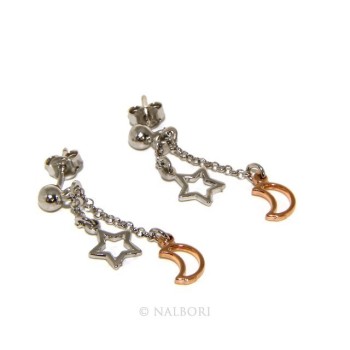 NSA|925: earrings with rolo chain 'ball pendant star rose moon