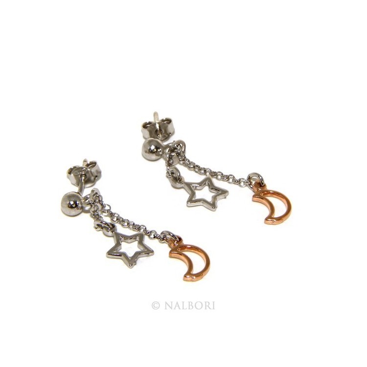 NSA|925: earrings with rolo chain 'ball pendant star rose moon