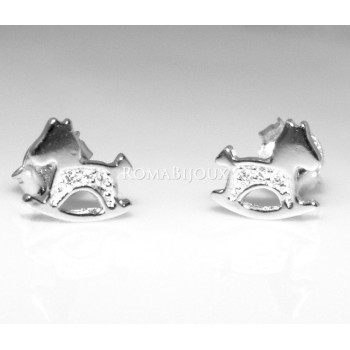 NSA|Argento 925 : orecchini donna ragazza bambina stud cavallo a dondolo pave' di zirconi bianchi