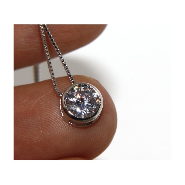 NSA|Argento 925 : Parure cipollino 6 mm punto luce con zircone. Catena veneziana ciondolo passante e Orecchini abbinati