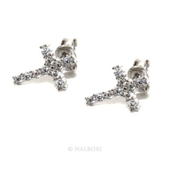 NSA|Argento 925 : orecchini uomo/donna punto luce croce pavè zircone bianco 11x8
