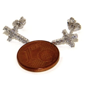 NSA|925: earrings man / woman light cross stitch white pavé zirconia 11x8