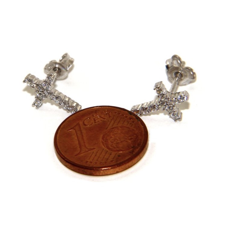 NSA|Argento 925 : orecchini uomo/donna punto luce croce pavè zircone bianco 11x8