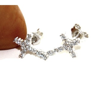 NSA|925: earrings man / woman light cross stitch white pavé zirconia 11x8