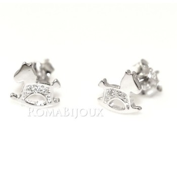NSA|925 silver rocking horse earrings with white cubic zirconia