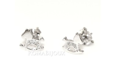NSA|Argento 925 : orecchini donna ragazza bambina stud cavallo a dondolo pave' di zirconi bianchi