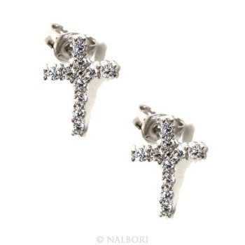 NSA|925: earrings man / woman light cross stitch white pavé zirconia 11x8