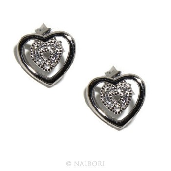 NSA|925: double heart earrings light point woman pave zircon White
