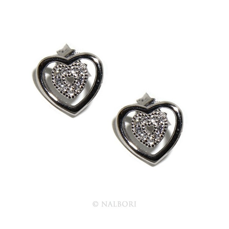 NSA|925: double heart earrings light point woman pave zircon White
