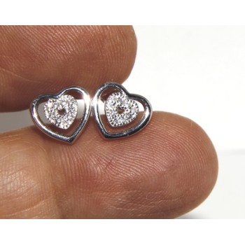 NSA|Argento 925 : orecchini donna punto luce doppio cuore pavè zircone bianco