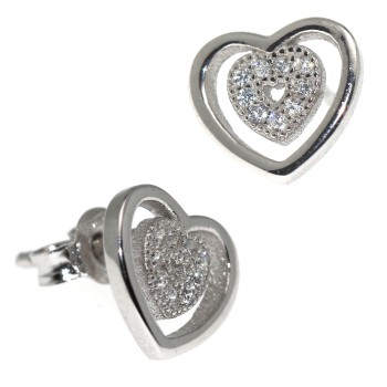 NSA|double heart earrings 925 silver pavé white zircon woman light point NALBORI