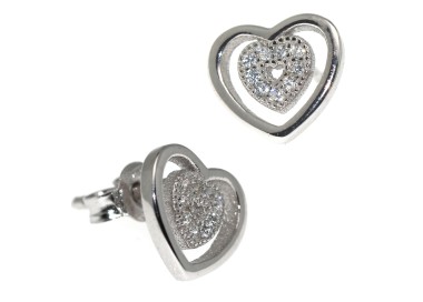NSA|double heart earrings 925 silver pavé white zircon woman light point NALBORI