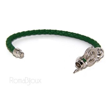 NSA|SILVER 925: big man leather bracelet with rudder and serigraphs made in italy green