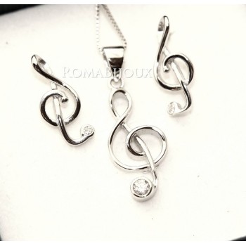 NSA|Set music treble 925 silver necklace Earrings matching in box NonSoloArgenti ROMA