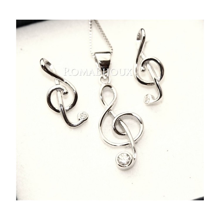 NSA|Set music treble 925 silver necklace Earrings matching in box NonSoloArgenti ROMA