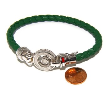 NSA|ARGENTO 925 : Bracciale uomo massiccio pelle con timone e serigrafie made in italy verde