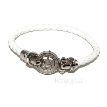 NSA|SILVER 925: big man leather bracelet with rudder and serigraphs made in italy white
