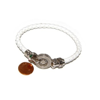 NSA|SILVER 925: big man leather bracelet with rudder and serigraphs made in italy white
