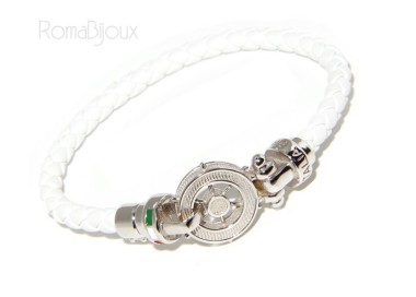 NSA|SILVER 925: big man leather bracelet with rudder and serigraphs made in italy white
