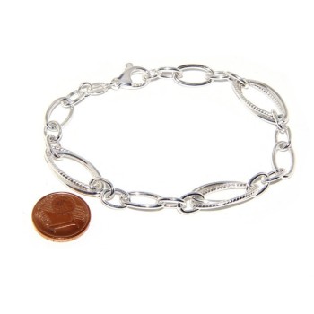 NSA|Woman bracelet in 925 sterling silver rhodium not, oval Glazed and smooth 18,50 cm