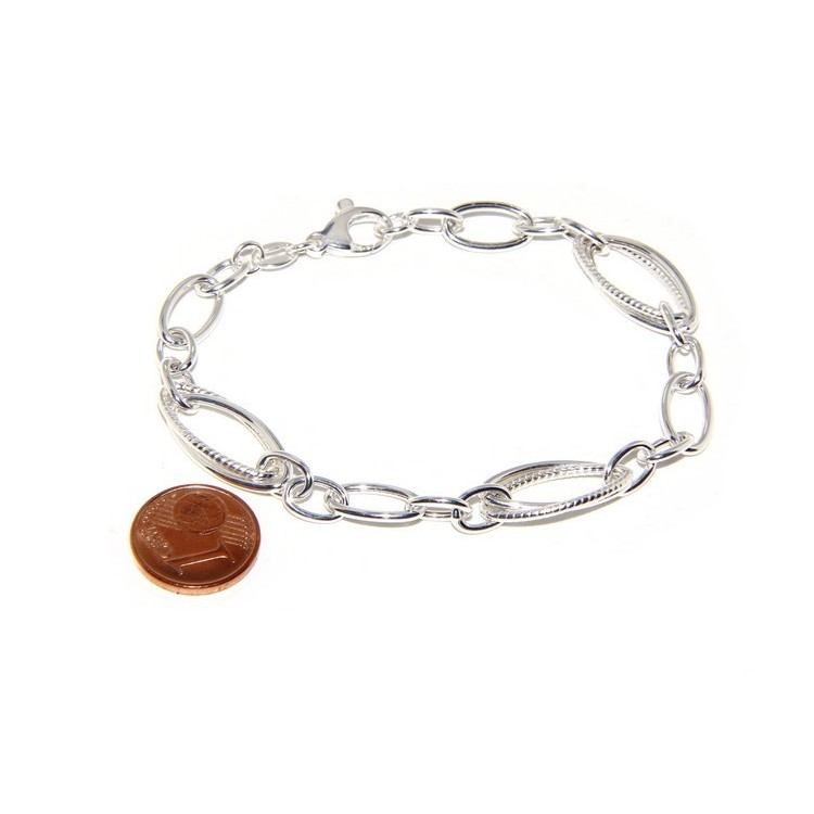 NSA|Woman bracelet in 925 sterling silver rhodium not, oval Glazed and smooth 18,50 cm