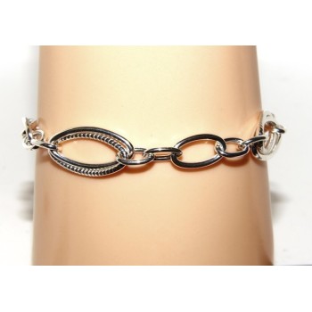 NSA|Bracciale donna in Argento 925 non rodiato, ovali brillantati e lisci 18,50 cm