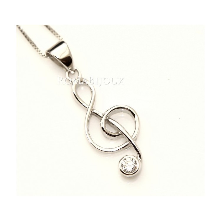 NSA|Parure musica chiave di sol Girocollo veneziano in argento 925 con ciondolo e Orecchini abbinati in Cofanetto