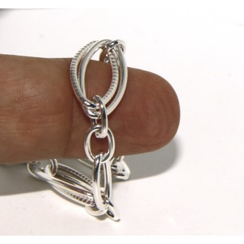 NSA|Woman bracelet in 925 sterling silver rhodium not, oval Glazed and smooth 18,50 cm