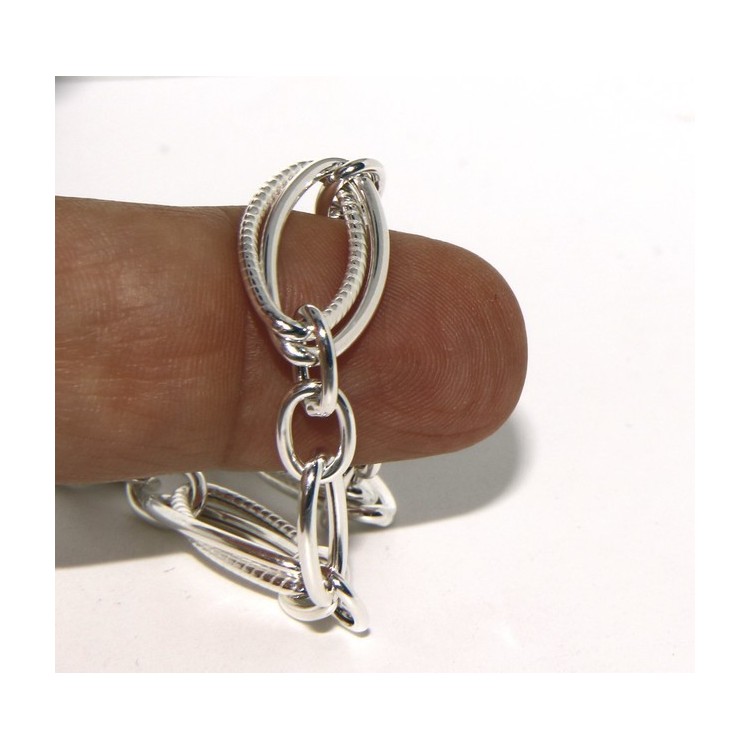 NSA|Woman bracelet in 925 sterling silver rhodium not, oval Glazed and smooth 18,50 cm