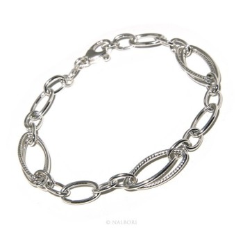NSA|Woman bracelet in 925 sterling silver rhodium not, oval Glazed and smooth 18,50 cm