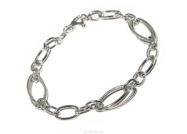 NSA|Woman bracelet in 925 sterling silver rhodium not, oval Glazed and smooth 18,50 cm