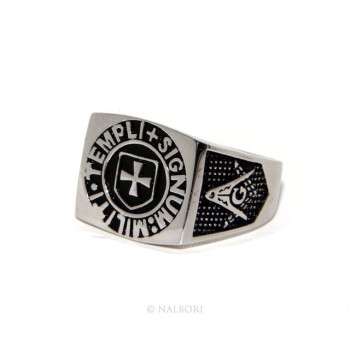 NSA|Anello Argento 925 da uomo scudo rettangolare sigillo croce nero